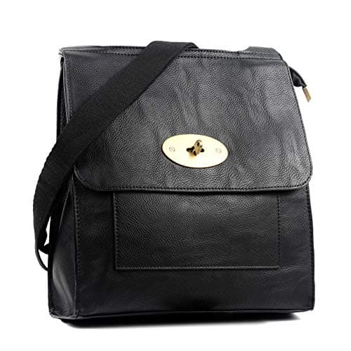 Image of AOSSTA Women's Cross-Body Bags Leather Large/Medium Cross Body Messenger Bag Shoulder Bag (21601 Black (With Zip))