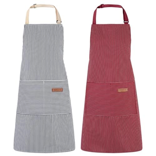 Image of Meng Jiaran 2 Pack Unisex Adjustable Bib Aprons with Pockets,Kitchen Cooking Chef Aprons Stripe Design for Home Kitchen Baking BBQ Gardening Cleaning Restaurant Coffee House