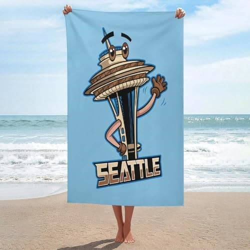 Image of sinyumoney Seattle City Icon Badge Beach Towels Quick Dry, Lightweight & Super Absorbent Towels for Swim Surf Beach Bath Daily Use Hotel Spa 130 X 80 Cm