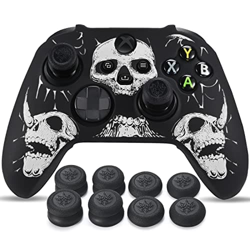 Image of YoRHa Laser Carving Silicone Skin for Xbox Series X/S Controller x 1(White) with Pro Thumb Grips x 8