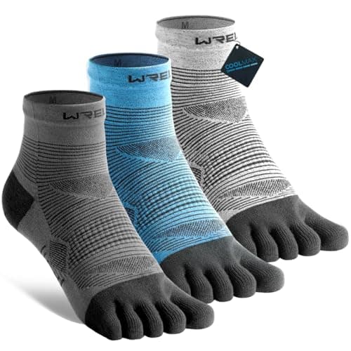 Image of WRELS Coolmax Toe Socks for Men Women,Athletic High Performance Cushion Crew Socks for Running Working(3 Pairs)
