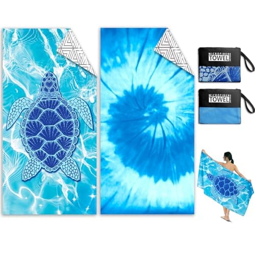 Image of Microfibre Beach Towels for Adults - 2 Pack Double Sided Lightweight Beach Towel 180x90cm Extra Large, Sand Free Absorbent Quick Dry Microfibre Towel with Mesh Bags for Travel, Swim & Sunbathing