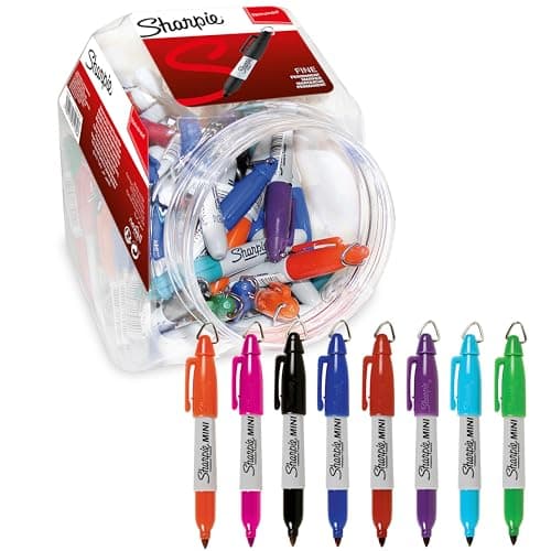 Image of Sharpie Mini Permanent Markers | Fine Point | Pocket-Sized with Key Ring | 72 Count in 7 Assorted Colours