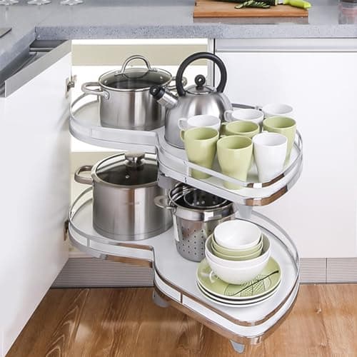 Image of XEMQENER Kitchen Blind Corner Pull-Out Shelving Unit Organizer 2 Tiers Swing Tray for 900-1000mm Cabinet