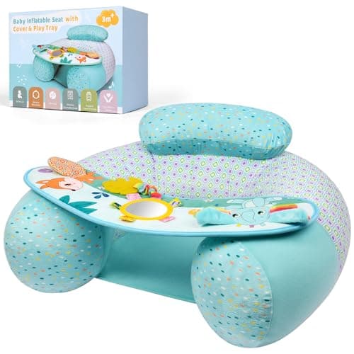 Image of Alaoo Inflatable Baby Chair, Baby seat for 3-36 Months, Portable Infant Air Pump Sit, Baby Seats for Sitting up with Detachable Play Tray, Suitable for Outdoor Indoor, Blue