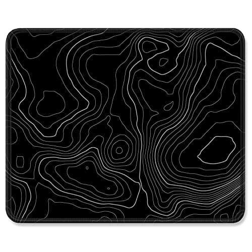 Image of ITNRSIIET Mouse Pad with Stitched Edge Premium Textured Smooth Precise Operation Waterproof Washable Non-Slip Rubber Base Desktop Protection Mat, 10.2×8.3×0.12 inches, Topographic Contour Black