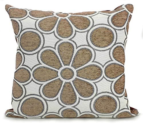 Image of cushion mania Chenille Daisy Cushion Covers or Filled Cushions – Luxury Floral Scatter Pillows with Soft Heavy Chenille Fabric, Removable & Washable (Beige, 17"x17" Filled Cushion)