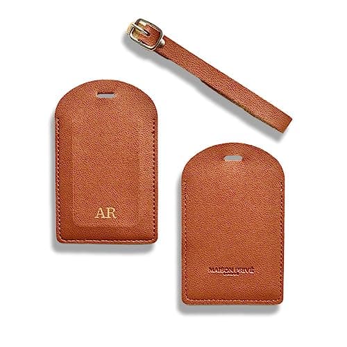 Image of Personalised Luggage Tags - Luggage Tags For Suitcases - Leather Suitcase Tags - Leather Luggage Tag - Luggage Labels For Suitcases - Suitcase Tag Luggage Accessories (Brown)