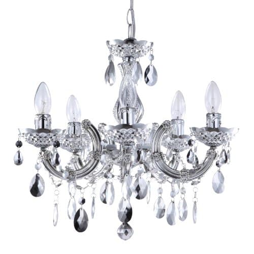 Image of LITECRAFT Marie Therese Chandelier Ceiling Light Crystal Effect 5 Arm - (Silver)