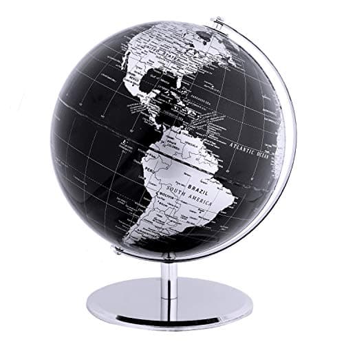 Image of TOPGLOBE 20cm World Globe With a Metal Base – Educational/Geographic/Modern Desktop Decoration - Metallic Black