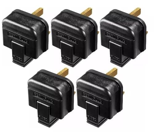 Image of Heavy Duty Rubber Plugs 3-Pin 13A [Black], Rewireble Permaplug, Manufactured to BS1363-2, Pack of 5