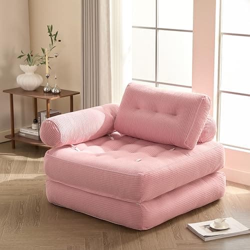 Image of Litbird Foldable Sofa Bed – Boneless Bean Bag Couch, Convertible Sleeper Chair, Floor Lounge Sofa, Guest Bed for Small Spaces, Lounge Seat for Bedroom & Living Room, Pink