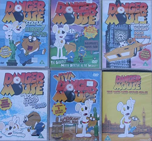 Image of DANGER MOUSE MEGA CARTOON COLLECTION x 6 the statue of liberty caper + SPY WHO STAYED IN WITH A COLD + wild wild goose chase + VIVA DANGER MOUSE + hickory hickory dock dilemma + WHO STOLE THE BAGPIPES