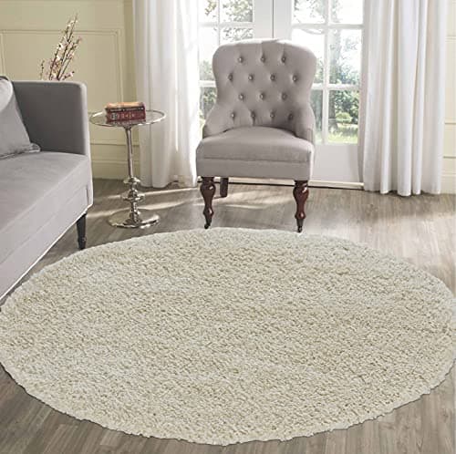 Image of Serdim Rugs Living Room Round Shaggy Area Rugs, Polypropylene, Ivory, 120x120cm(4x4')