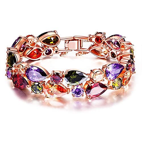 Image of StunningBoutique "Chic Gold Plated Sapphire Colour Austria Crystal Bangle Women Bracelet Party Jewellery 19CM/7.5IN (Multicolor, Gold Plated)