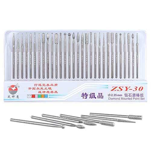 Image of Mesee 30 Pieces Diamond Coated Burrs Set, 2.35mm Shank Grinding Bit Rotary File Diamond Burr Rotary Grinder Tool Accessories Kit for Grinding Polishing Carving Stone Jewelry Ceramics