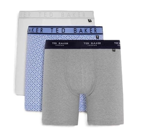 Image of Ted Baker Mens 3-pack Cotton Boxer Briefs, White/Blue Tile/Heather Grey, L UK