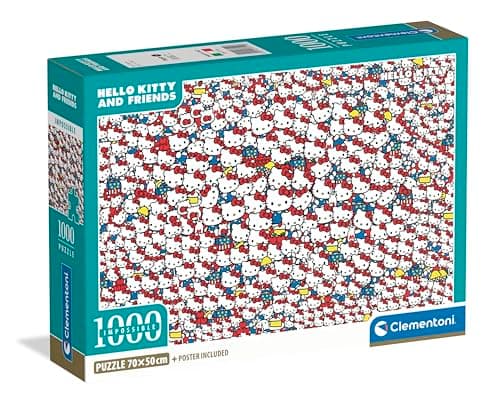 Image of Clementoni Hello Kitty 1000 Pieces Impossible Puzzle Compact Box 14+, Made in Italy, More Challenging Screen Free Play, Builds Focus, Problem Solving and Confidence, Gift for Hello Kitty Fans