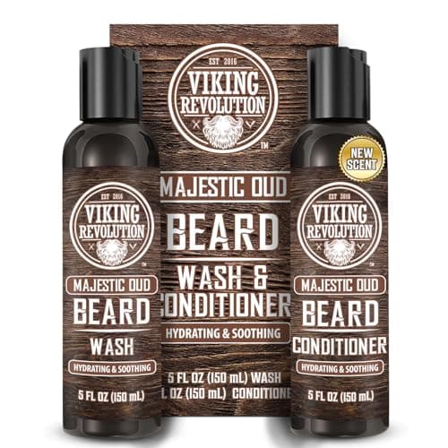 Image of Viking Revolution Beard Shampoo & Conditioner - Natural Wash & Conditioner With Argan & Jojoba Oils - Softens & Strengthens - Gifts For Men - Majestic Oud - 2 x 150 ml