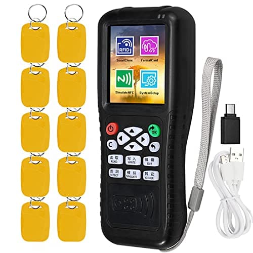 Image of HERNAS RFID Reader Writer Duplicator, Multi Frequencies RFID Smart Card Programmer, Encrypted Card Decoder, with Writable Key Fobs Cards, Free Software (Device Only for Access Control Use)