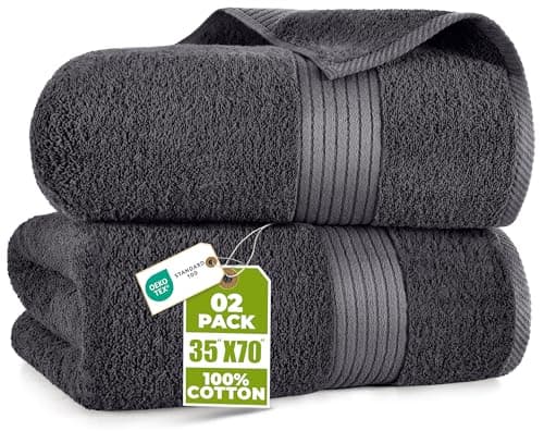 Image of Utopia Towels - Luxurious Jumbo Bath Sheet 2 Pack - 100% Cotton Highly Absorbent and Quick Dry Extra Large Bath Towel - Super Soft Hotel Quality Towel (90 x 180 cm, Grey)