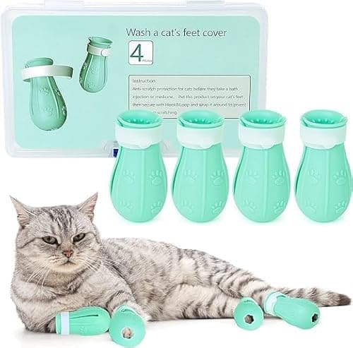 Image of AIFUSI Anti-Scratch Boots, Cat Claw Covers 4pcs, Adjustable Silicone Shoes Accessories, Nail Protector Gloves, Pet Supplies for Grooming, Bathing, Shaving (Green)