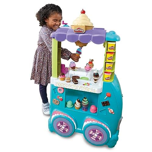 Image of Play-Doh Kitchen Creations Ultimate Ice Cream Truck Playset with 27 Accessories, 12 Pots, Realistic Sounds, Multicolor, 203.2 x 635 x 558.8 mim
