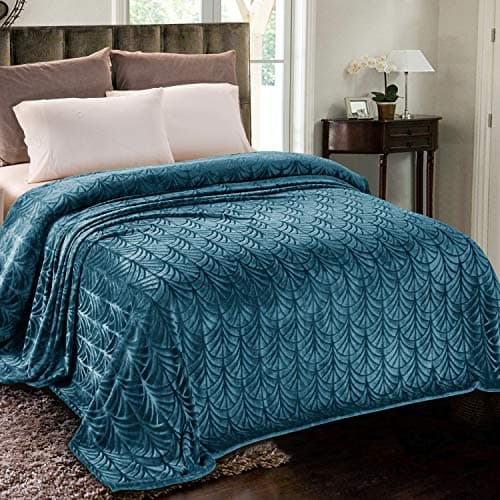 Image of Whale Flotilla Flannel Fleece Double Size Blanket for Bed, 150x200 CM Soft Fluffy Velvet Bed Blanket with Decorative Vintage Pattern for All Season, Warm and Lightweight, Teal