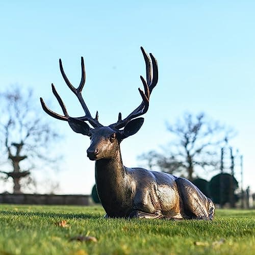 Image of Black Country Metal Works Recycled Cast Aluminium Brushed Bronze Tranquil Glen Lying Stag Sculpture