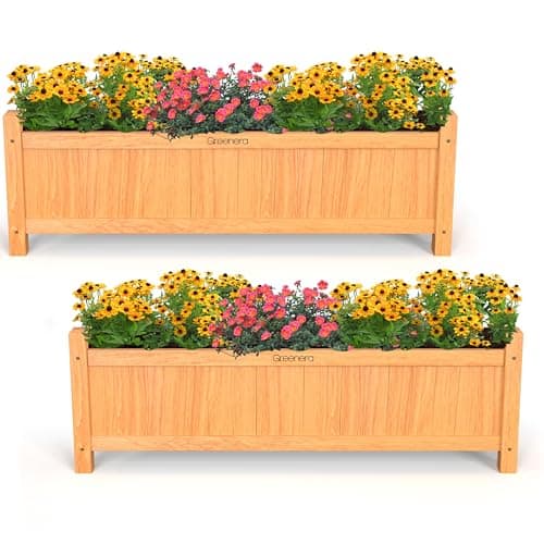 Image of Vivo Technologies Set of 2 Extra Large Rectangular Wooden Planters Outdoor Garden Planter Box Planting Raise Bed Plants Flowers Plant Pot Natural Long Wood Pot,90x20x34 cm,Natural