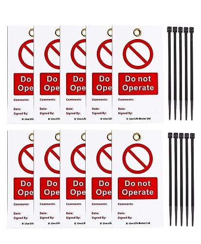 Image of LIVELIFEBETTER® Do Not Operate Tags – Set of 10 with Cable Ties, Loto Lockout & Isolation Warning - Durable Polypropylene (PP) Tags