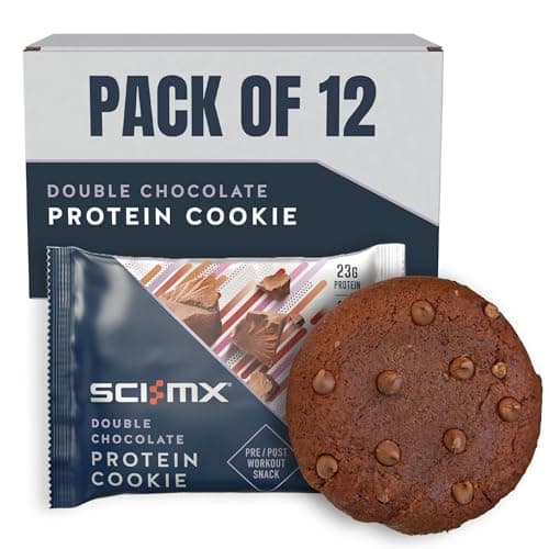 Image of SCI-MX High Protein Double Chocolate Cookie Box - 23g protein, 2.3g sugar + 265 calories per cookie - Pack of 12 x 75 g - Low Sugar - Pre / Post Workout Snack - Suitable for Vegetarians