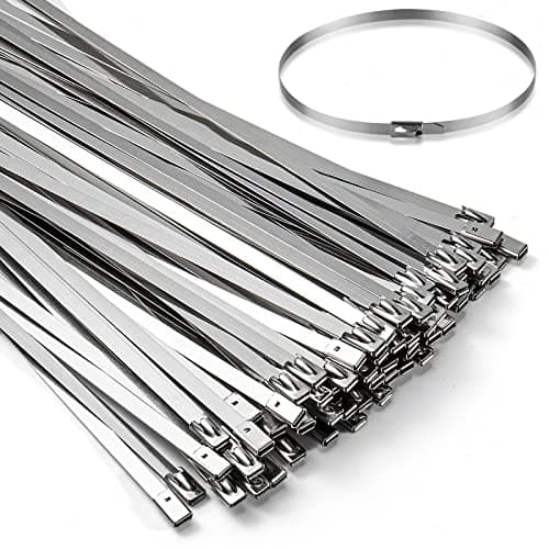 Image of 100PCS 4.6 * 300mm Metal Cable Zip Ties - 304 Stainless Steel Heavy Duty Self-Locking Cable Wire Tie Wrap for Fence Exhaust Wrapping Car Outdoor Canopy Automotive