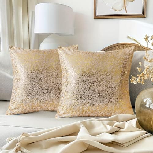 Image of Traziewell Gold Cushions Covers Set of 2 Cushion Cover 45 x 45cm Hot Stamping Gold Decorative Throw Pillow Cases for Couch Home Decor Square 18x18 Inches 822