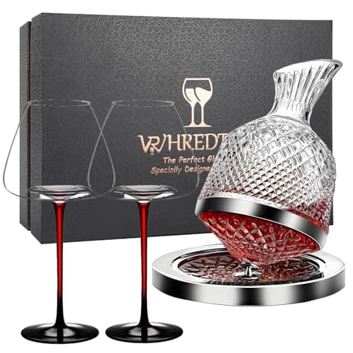 Image of Luxury Wine Decanter Set with 2 Lead-Free Crystal Glasses - 1500ml 360° Rotating & Fast Aeration, Red Wine Carafe Gift for Wedding, Anniversary, Retirement, Wine Buffs