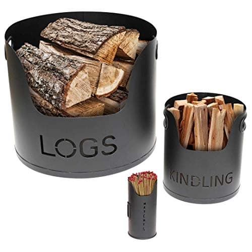 Image of Valiant 3-Piece Fireside Metal Storage Set Black
