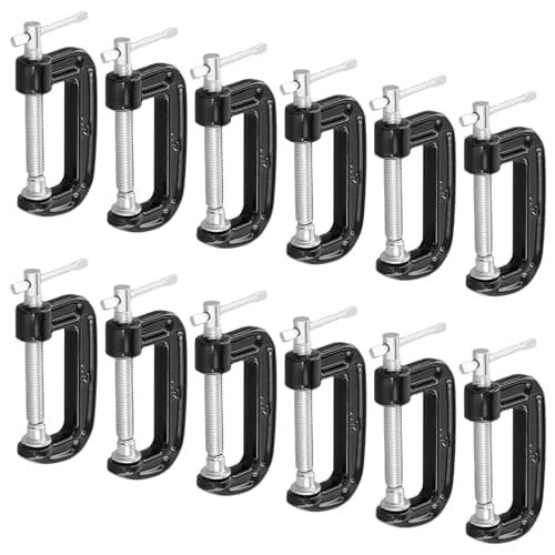 Image of ZEONHAK 12 Pack 2 Inch Mini C Clamp, 50mm Small G Clamps with Adjustable Screw, Black for Welding and Woodworking