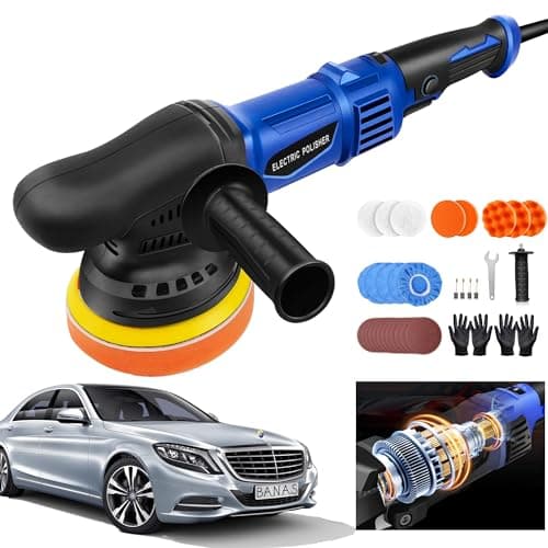 Image of Banas 1200W DA Electric Car Polishing & Buffing Machine, Dual Action Polisher PRO Intro Kit | Powerful Random Orbital Polisher Plus Sponge/Wool Polishing Pads & Microfibre Bonnets, 6 Speed Dial