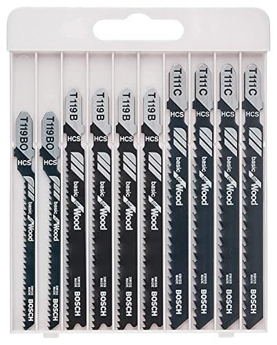 Image of Bosch Professional 2607010629 10-Piece Basic for Wood Jigsaw Blade Set (for Wood, Accessories for Jigsaws), 45cm x 40cm x 25cm
