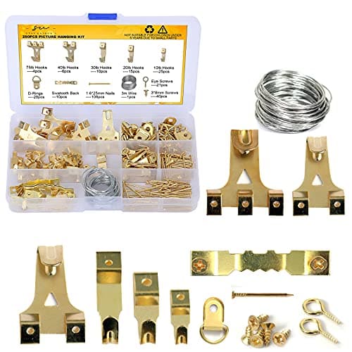 Image of StayUnique1 - 260 PCs Picture Hooks Heavy Duty-- Rustproof Picture Hanging Kit with Saw Tooth, D-Ring, Nails with Screws for Mirrors, Picture Frames & Paintings
