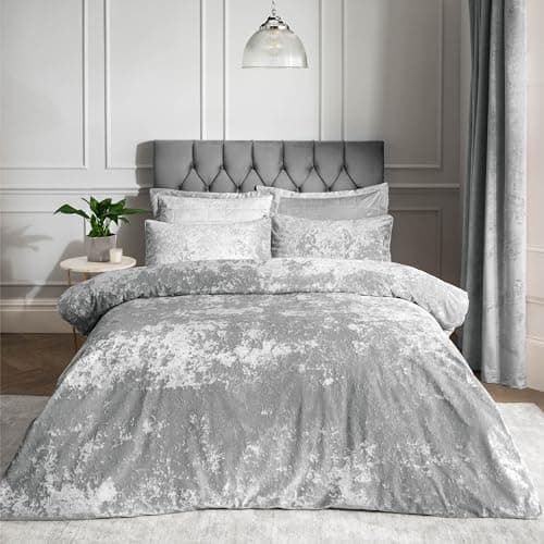 Image of Catherine Lansfield Crushed Velvet Double Duvet Set Silver