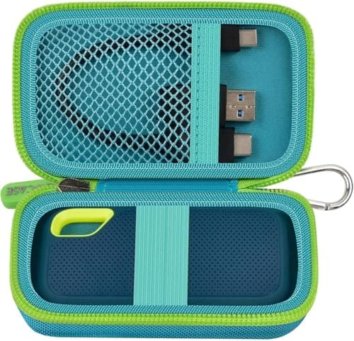 Image of Hard Case Compatible with SanDisk 500GB/ 1TB/ 2TB/ 4TB Extreme Portable SSD - Up to 1050MB/s - USB-C, USB 3.2 Gen 2 - External Solid State Drive. Carrying Travel Holder for USB Cable -Green (Box Only)