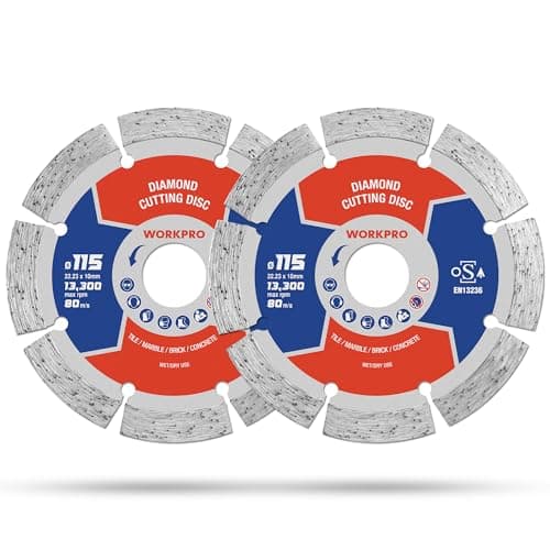 Image of WORKPRO 115 mm Diamond Cutting Discs (4.5") 2-Pack Segmented Blades for Angle Grinder - Concrete, Stone, Masonry, Tile - OSA Safety Certified