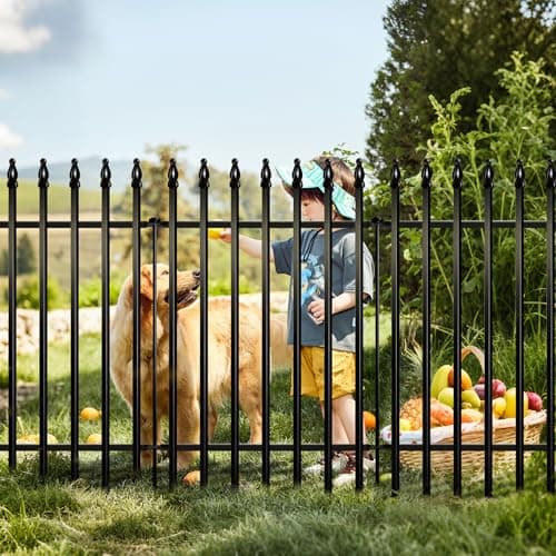 Image of Thealyn Metal Garden Fence Decorative Fence 106cm High x 76cm Wide (5 Panels, Total Length 3.8m) No Dig Border Dog Landscape Fencing for Flower Bed, Yard, Animal Barrier, Black