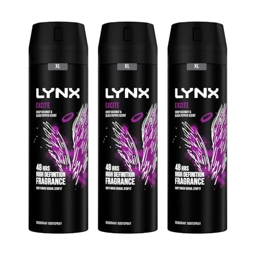 Image of Lynx XL Excite Body Spray Deodorant for Men 200ml Pack of 3, 48H Odour Protection Bodyspray Aerosol, Long Lasting Masculine Fragrance, Lynx Deodorant Mens Everyday Freshness