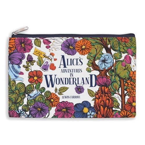 Image of Steel Mill & Co Canvas Pencil Pouch, Bookish Zipper Bag for Purse, 9.75" x 6.5" Cute Pen Case for Book Lovers, Alice in Wonderland (Floral Nonsense)
