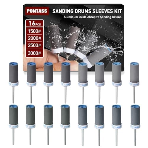 Image of 16Pcs Sanding Drums Sandpaper Sticks Set with 1/8"(3mm) Shank for Dremel Rotary Tool,1500/2000/2500/3000 Grits Different Meet More Needs for Metal Rust Removal/Jade Polishing/Stone Grinding