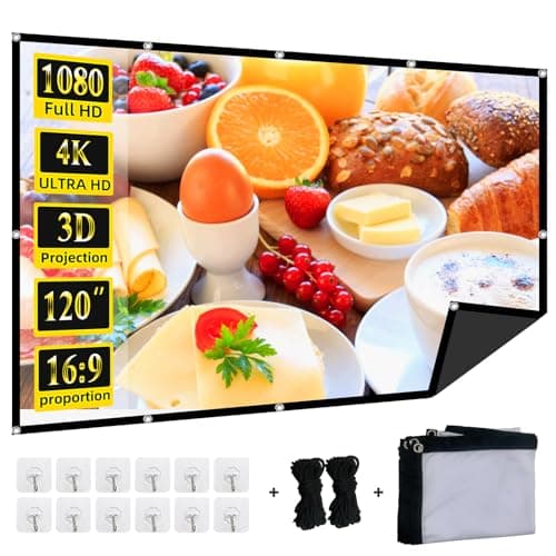 Image of Foldable 120-inch Projector Screen,XINLEMY 4k 16:9 Anti-Crease Portable Washable Projector Backing Black Absorbs Light Movies Screens for Home Theater Backyard Indoor and Outdoor camping