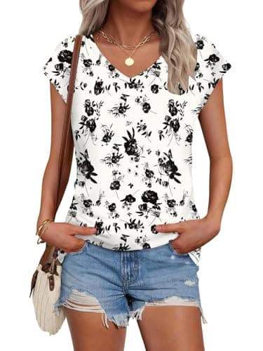 Image of Cuptacc Women's Clothing Essentials Tops for Women UK Elegant T Shirt Comfy Going Out Tops Comfortable T-Shirts Ladies Clothing WB-Floral M 12-14