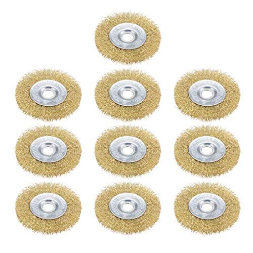 Image of sourcing map 4-Inch Wire Wheel Brush Bench Brass Plated Crimped Steel with 5/8-Inch Arbor Hole 10 Pcs